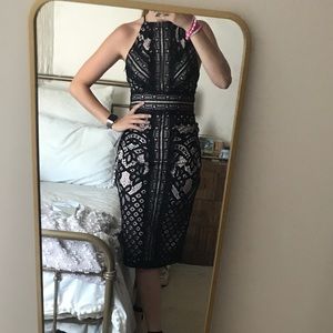 Lulus black lace midi cocktail dress